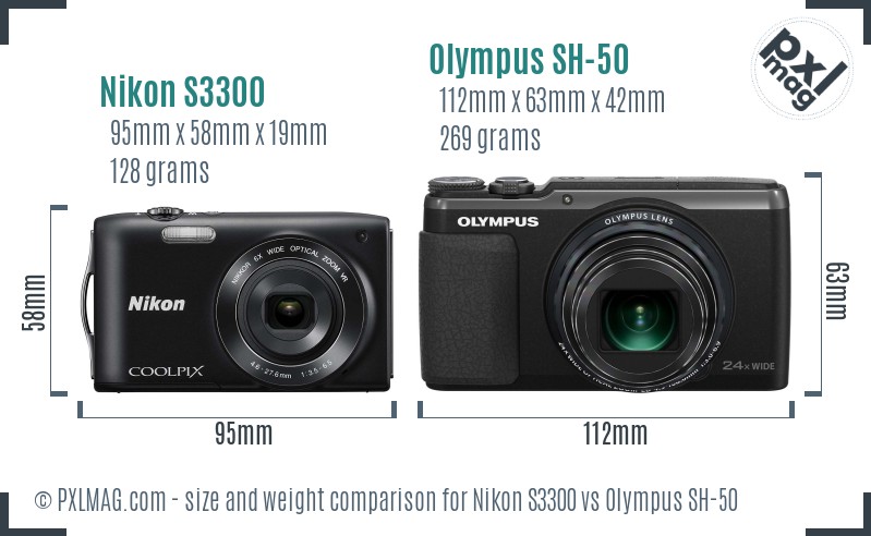 Nikon S3300 vs Olympus SH-50 size comparison