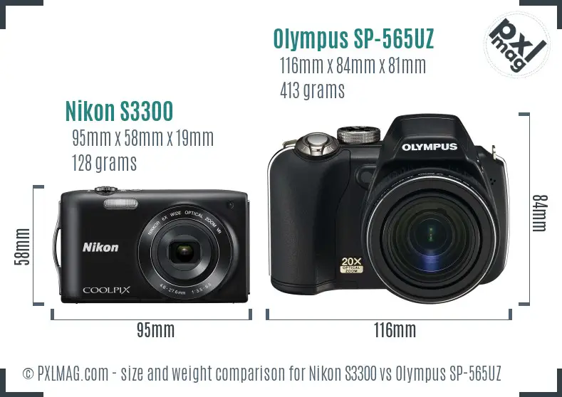 Nikon S3300 vs Olympus SP-565UZ size comparison