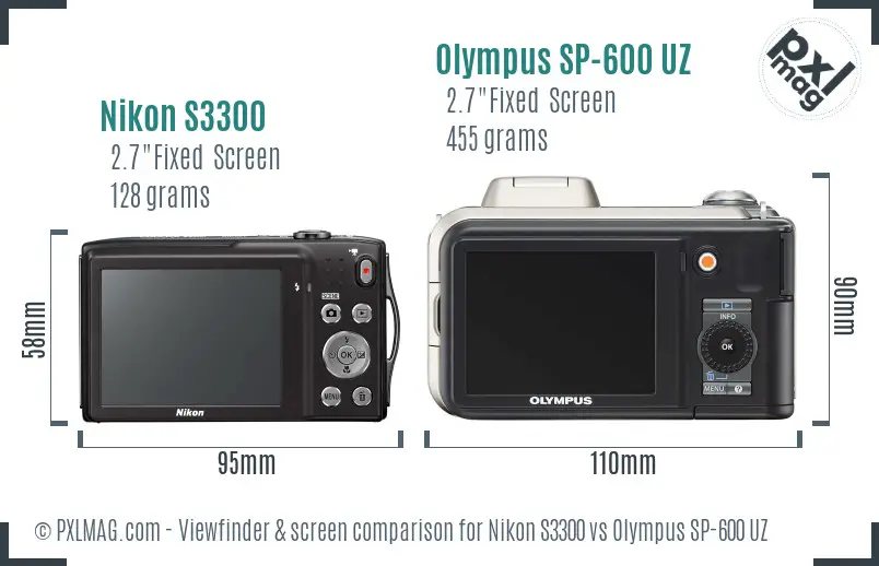 Nikon S3300 vs Olympus SP-600 UZ Screen and Viewfinder comparison