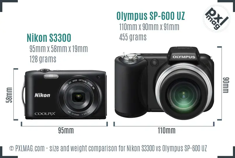 Nikon S3300 vs Olympus SP-600 UZ size comparison