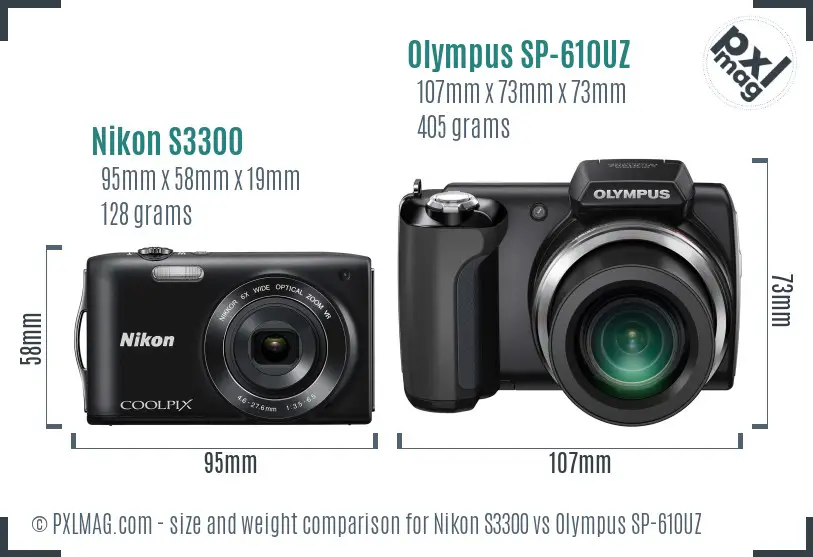 Nikon S3300 vs Olympus SP-610UZ size comparison