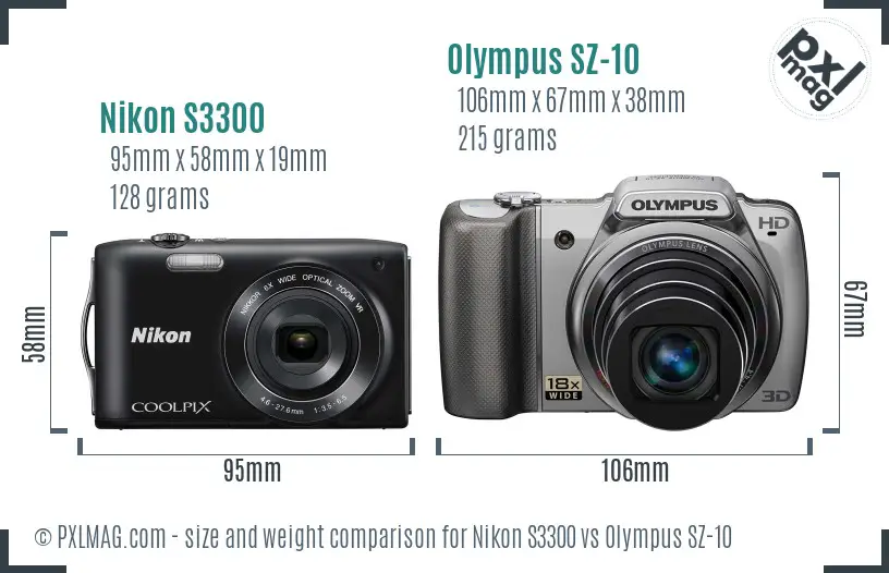 Nikon S3300 vs Olympus SZ-10 size comparison