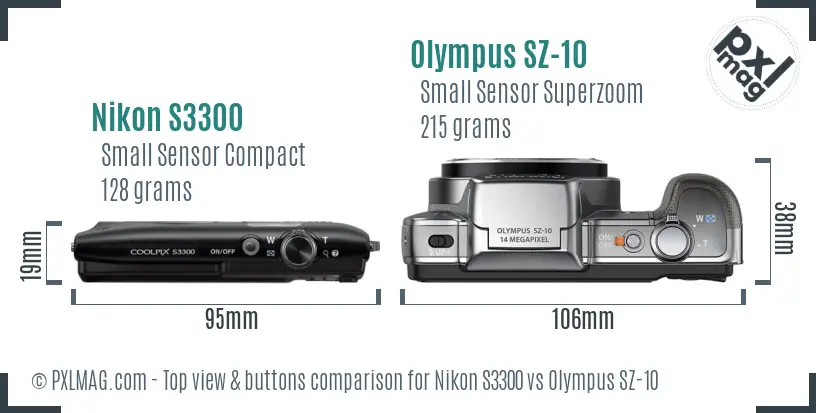 Nikon S3300 vs Olympus SZ-10 top view buttons comparison