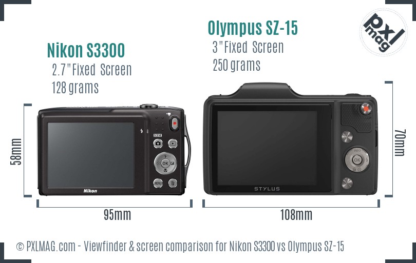 Nikon S3300 vs Olympus SZ-15 Screen and Viewfinder comparison