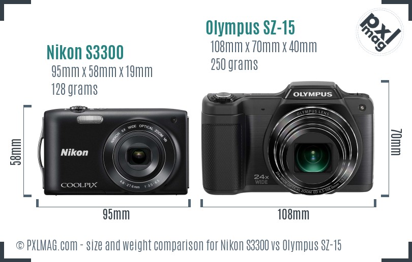 Nikon S3300 vs Olympus SZ-15 size comparison