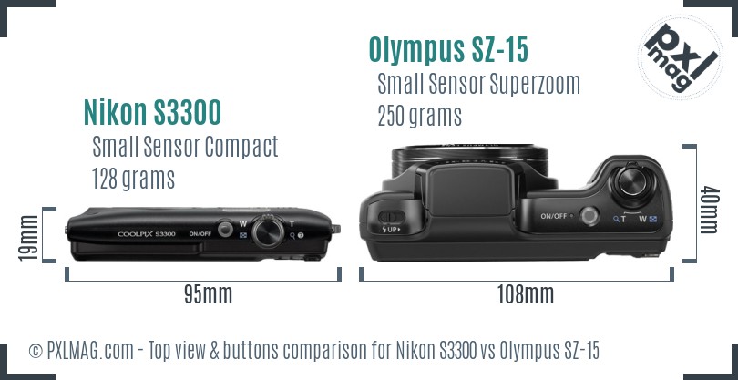 Nikon S3300 vs Olympus SZ-15 top view buttons comparison