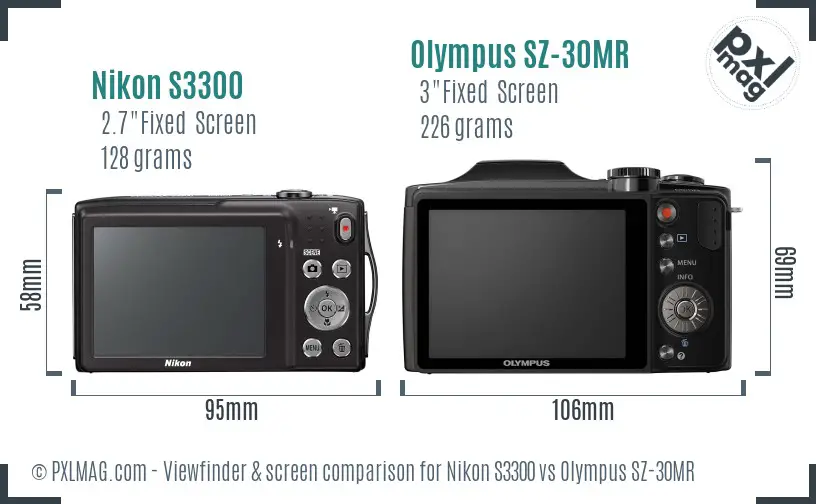 Nikon S3300 vs Olympus SZ-30MR Screen and Viewfinder comparison