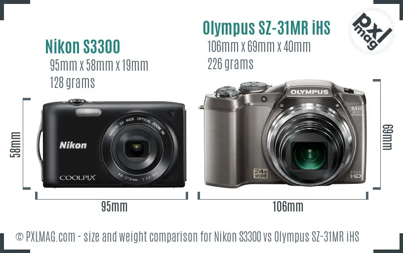 Nikon S3300 vs Olympus SZ-31MR iHS size comparison Nikon S3300 vs Olympus SZ-31MR iHS size comparison