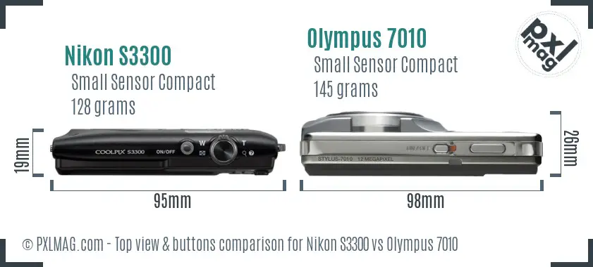 Nikon S3300 vs Olympus 7010 top view buttons comparison
