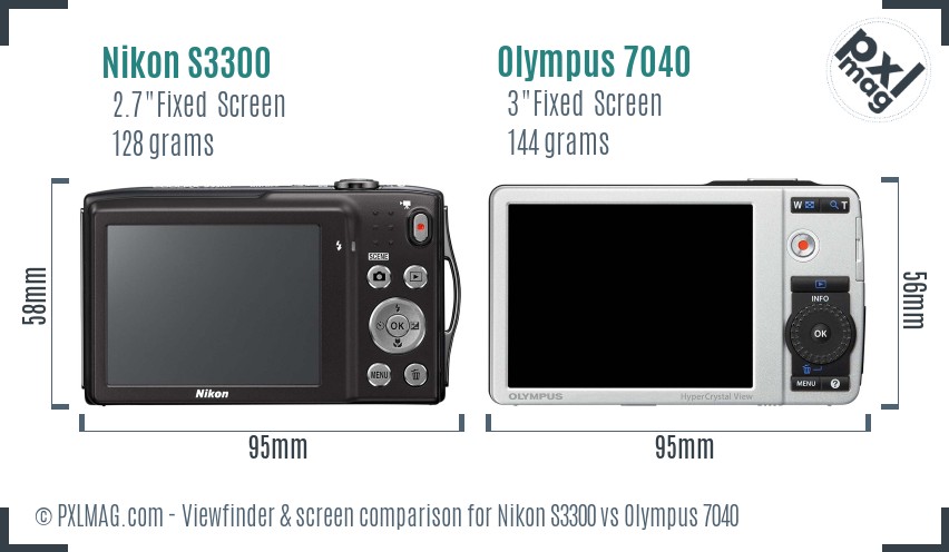 Nikon S3300 vs Olympus 7040 Screen and Viewfinder comparison