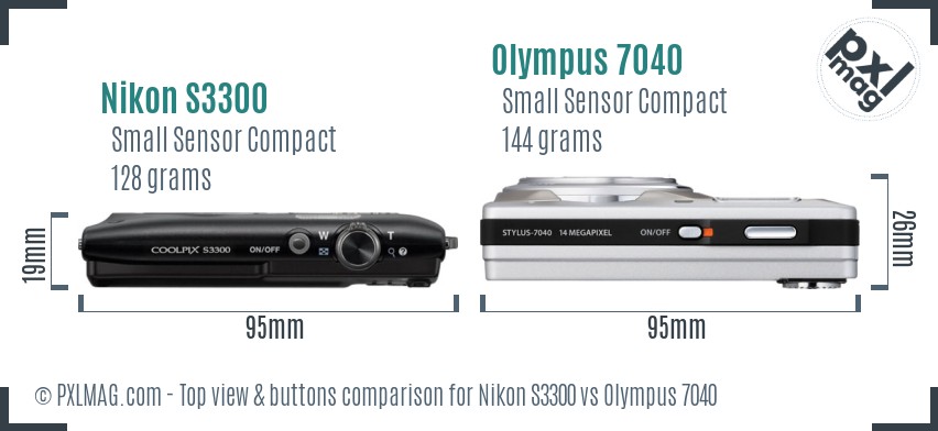 Nikon S3300 vs Olympus 7040 top view buttons comparison