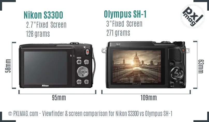 Nikon S3300 vs Olympus SH-1 Screen and Viewfinder comparison