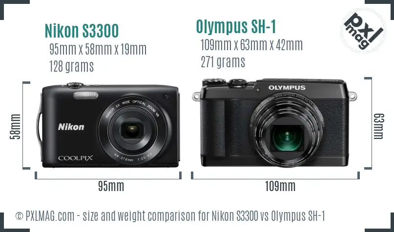 Nikon S3300 vs Olympus SH-1 size comparison