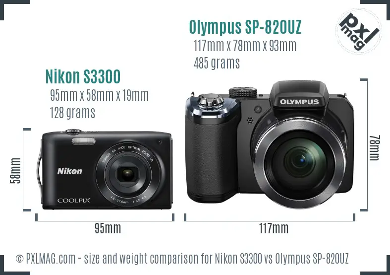Nikon S3300 vs Olympus SP-820UZ size comparison Nikon S3300 vs Olympus SP-820UZ size comparison