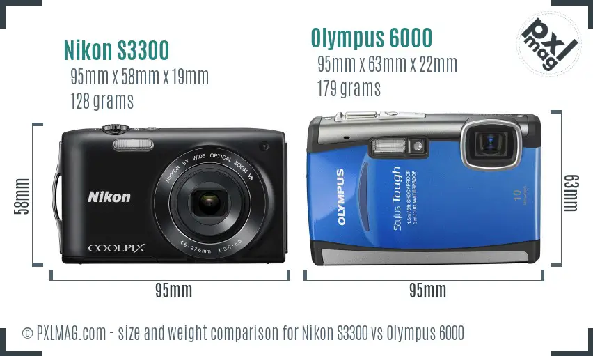 Nikon S3300 vs Olympus 6000 size comparison