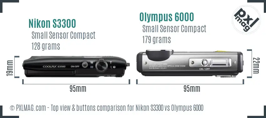 Nikon S3300 vs Olympus 6000 top view buttons comparison