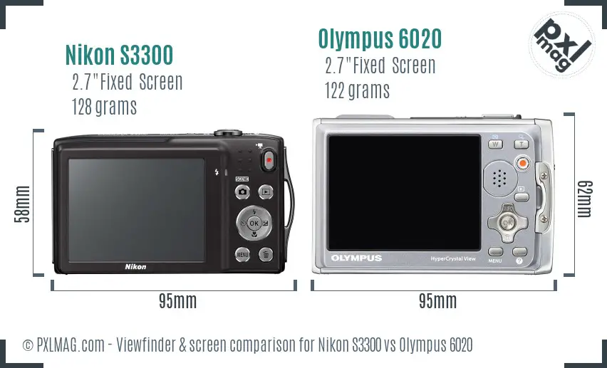 Nikon S3300 vs Olympus 6020 Screen and Viewfinder comparison