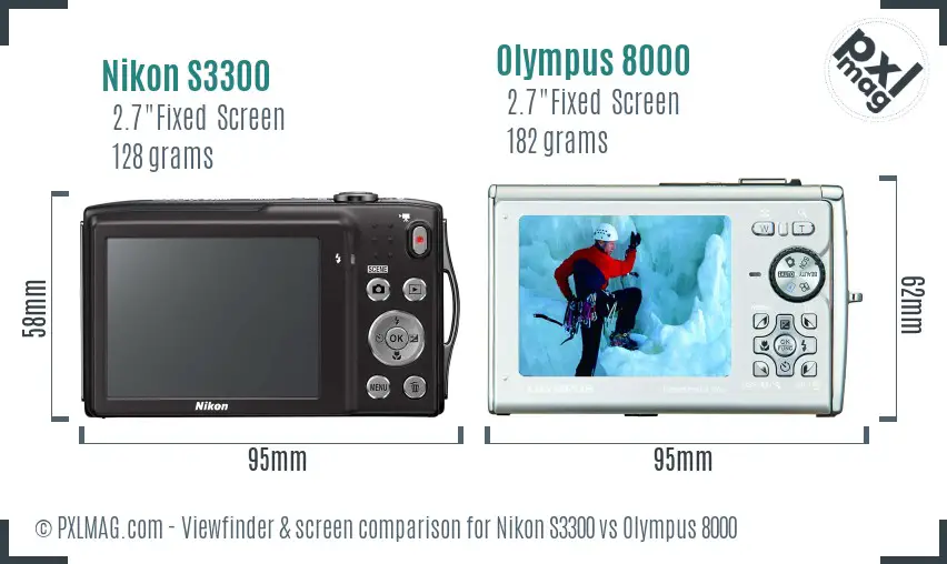 Nikon S3300 vs Olympus 8000 Screen and Viewfinder comparison