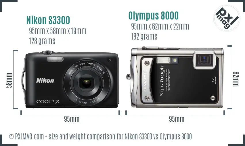 Nikon S3300 vs Olympus 8000 size comparison