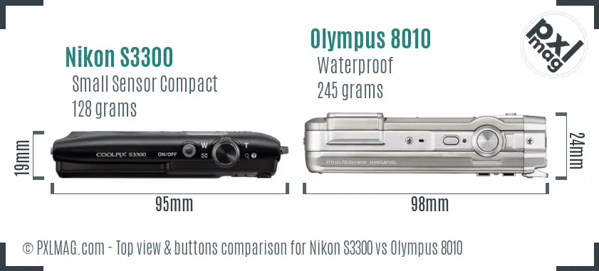 Nikon S3300 vs Olympus 8010 top view buttons comparison Nikon S3300 vs Olympus 8010 top view buttons comparison