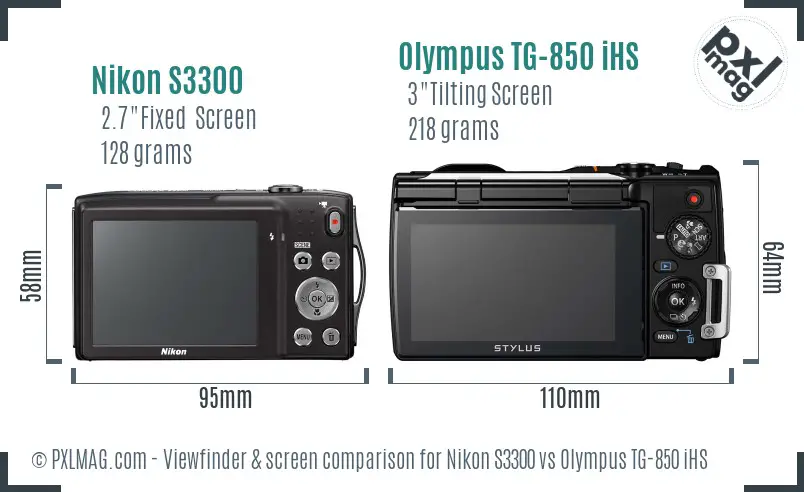 Nikon S3300 vs Olympus TG-850 iHS Screen and Viewfinder comparison