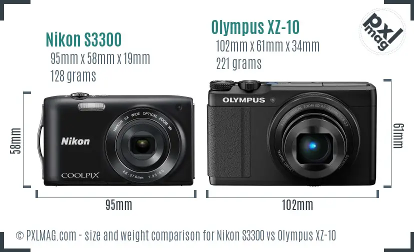 Nikon S3300 vs Olympus XZ-10 size comparison Nikon S3300 vs Olympus XZ-10 size comparison