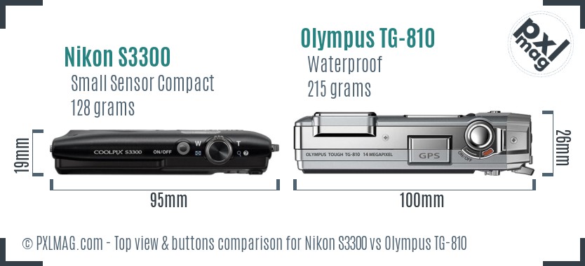 Nikon S3300 vs Olympus TG-810 top view buttons comparison