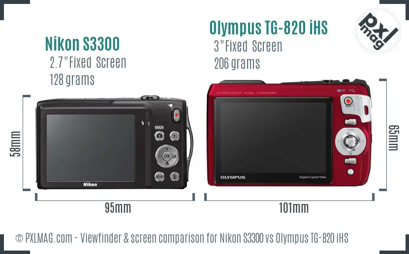 Nikon S3300 vs Olympus TG-820 iHS Screen and Viewfinder comparison