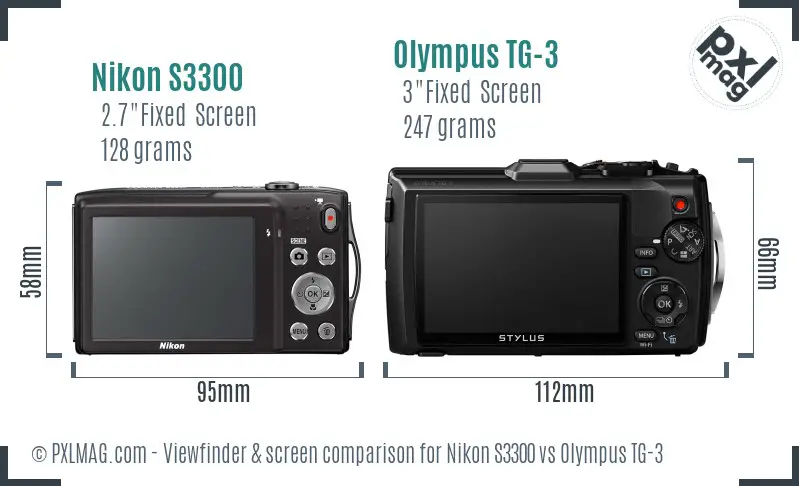 Nikon S3300 vs Olympus TG-3 Screen and Viewfinder comparison