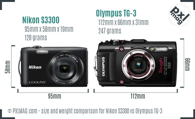 Nikon S3300 vs Olympus TG-3 size comparison