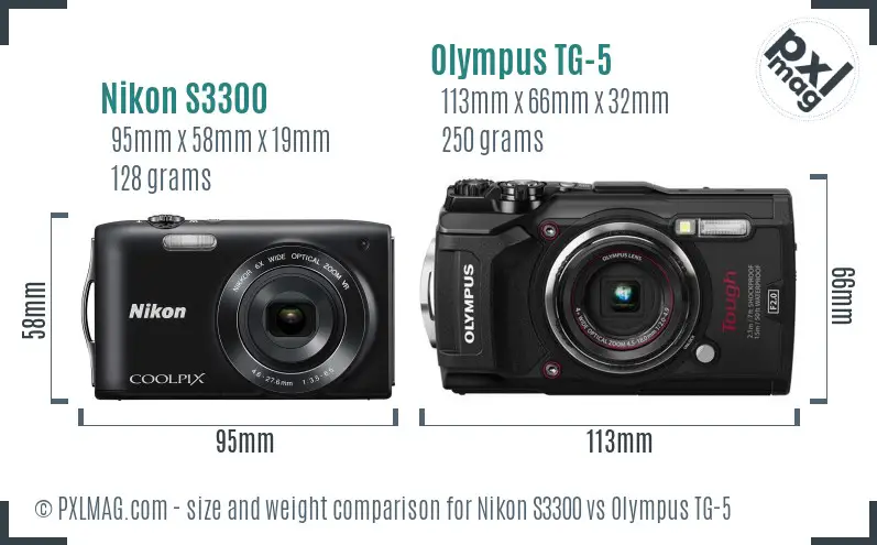 Nikon S3300 vs Olympus TG-5 size comparison