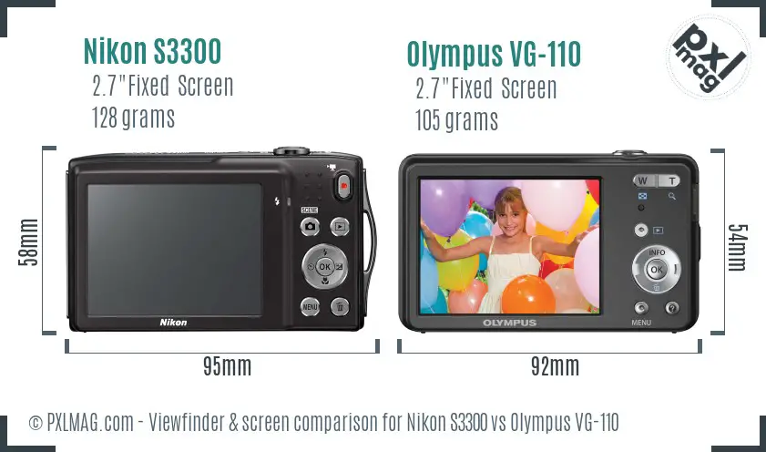 Nikon S3300 vs Olympus VG-110 Screen and Viewfinder comparison