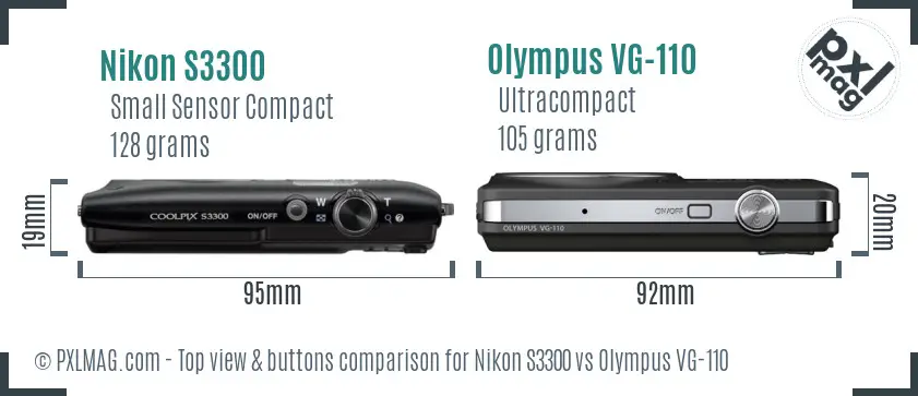 Nikon S3300 vs Olympus VG-110 top view buttons comparison