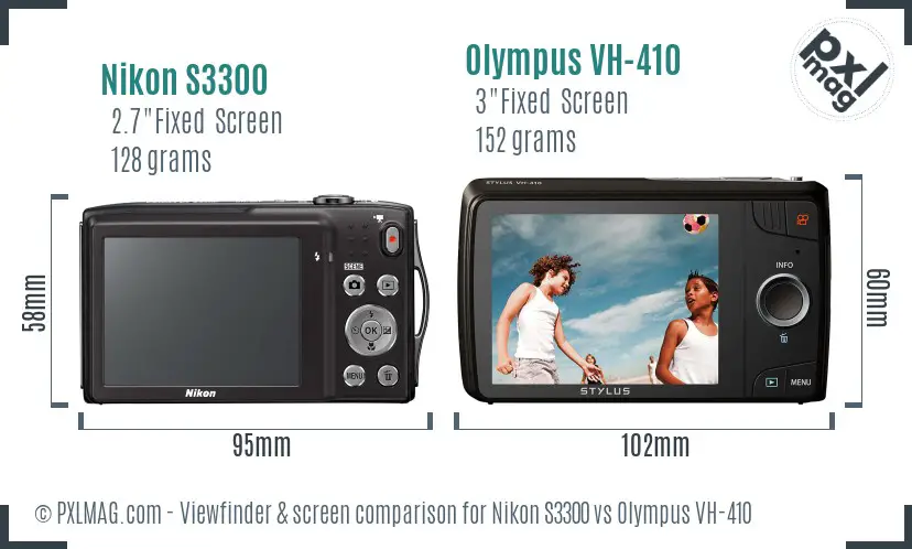 Nikon S3300 vs Olympus VH-410 Screen and Viewfinder comparison