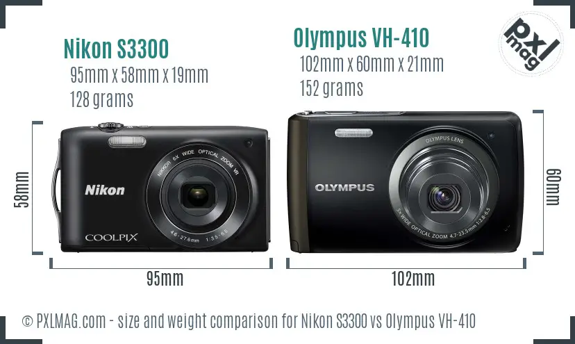 Nikon S3300 vs Olympus VH-410 size comparison