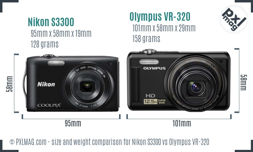 Nikon S3300 vs Olympus VR-320 size comparison