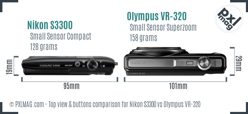 Nikon S3300 vs Olympus VR-320 top view buttons comparison