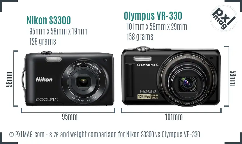 Nikon S3300 vs Olympus VR-330 size comparison Nikon S3300 vs Olympus VR-330 size comparison