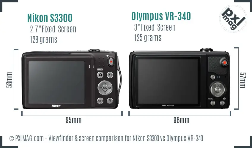 Nikon S3300 vs Olympus VR-340 Screen and Viewfinder comparison