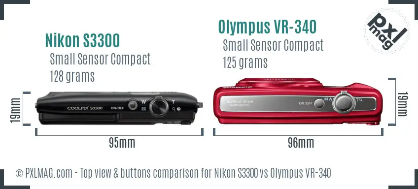 Nikon S3300 vs Olympus VR-340 top view buttons comparison