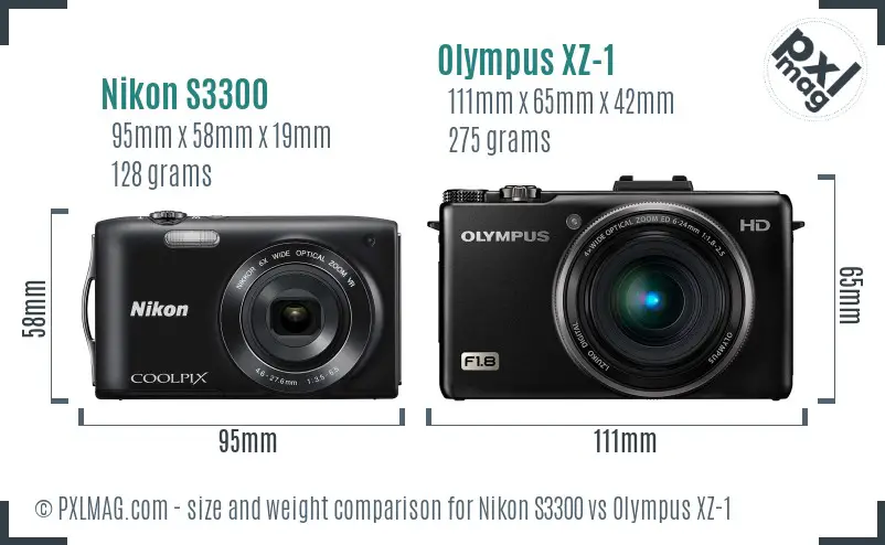 Nikon S3300 vs Olympus XZ-1 size comparison