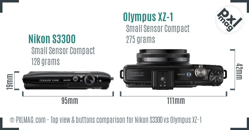 Nikon S3300 vs Olympus XZ-1 top view buttons comparison