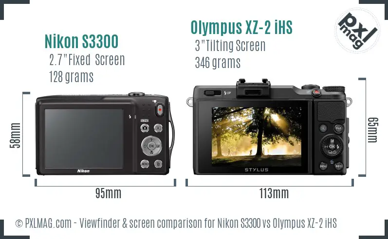 Nikon S3300 vs Olympus XZ-2 iHS Screen and Viewfinder comparison