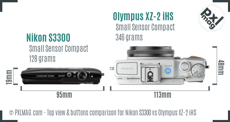 Nikon S3300 vs Olympus XZ-2 iHS top view buttons comparison