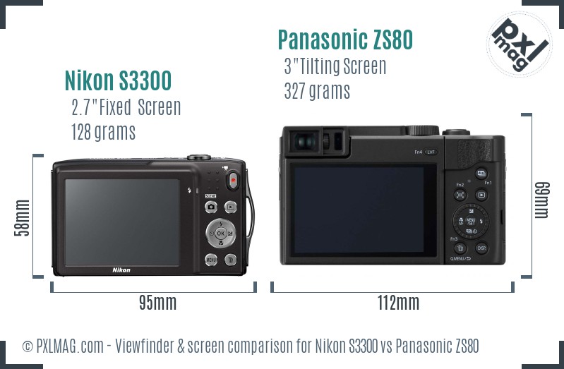 Nikon S3300 vs Panasonic ZS80 Screen and Viewfinder comparison