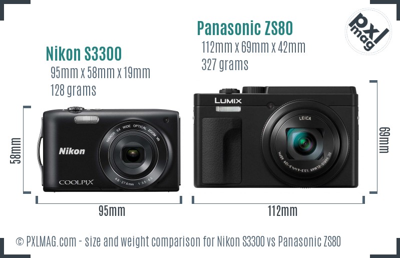 Nikon S3300 vs Panasonic ZS80 size comparison