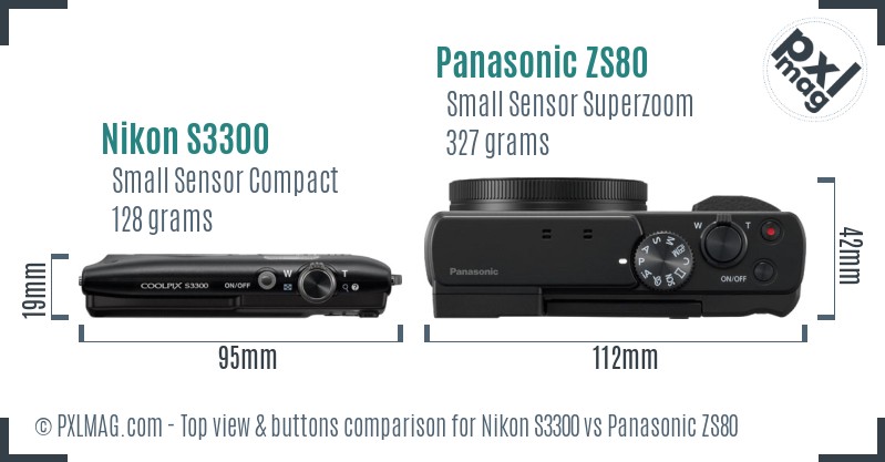 Nikon S3300 vs Panasonic ZS80 top view buttons comparison