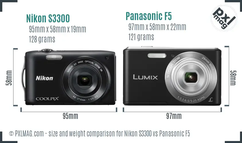 Nikon S3300 vs Panasonic F5 size comparison