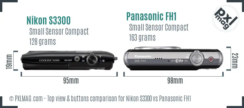 Nikon S3300 vs Panasonic FH1 top view buttons comparison Nikon S3300 vs Panasonic FH1 top view buttons comparison