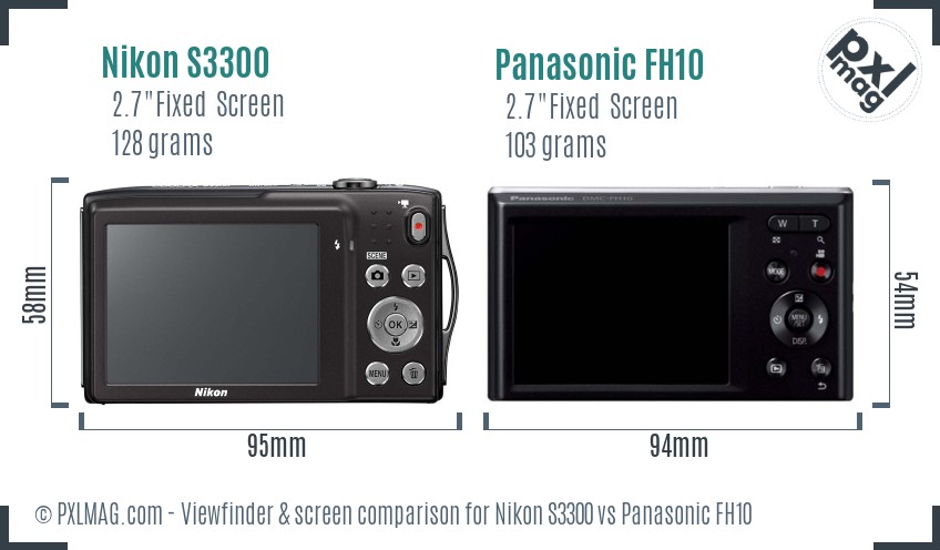 Nikon S3300 vs Panasonic FH10 Screen and Viewfinder comparison